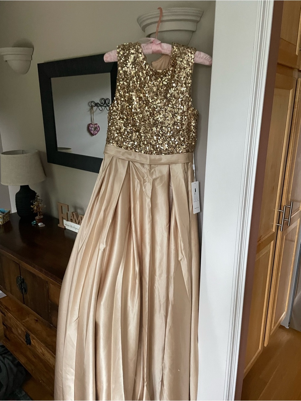 Womens Gold Sequin Bodice Maxi